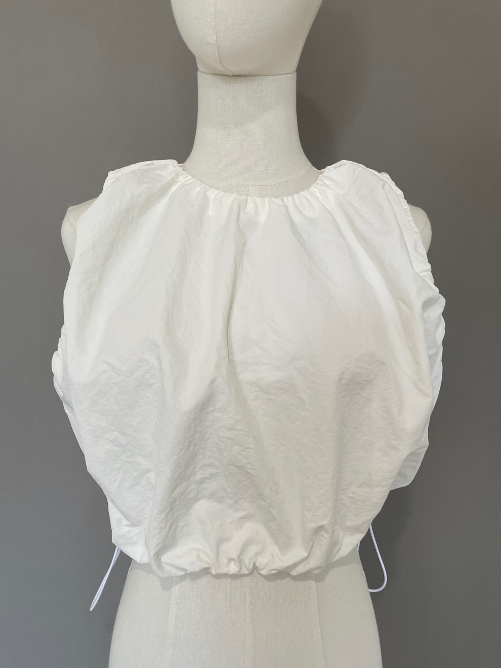Zara White Drawstring Hem Sleeveless Bubble Top, Size M